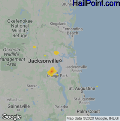 Hail Map for Jacksonville, FL Region on June 9, 2023