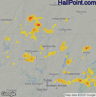 Hail Map for Bartlesville, OK Region on June 9, 2023