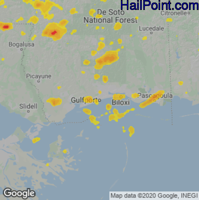 Hail Map for Gulfport, MS Region on June 9, 2023 