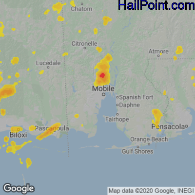 Hail Map for Mobile, AL Region on June 9, 2023 