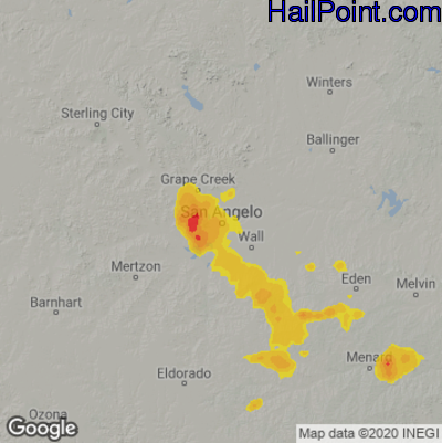 Hail Map for San Angelo, TX Region on June 10, 2023