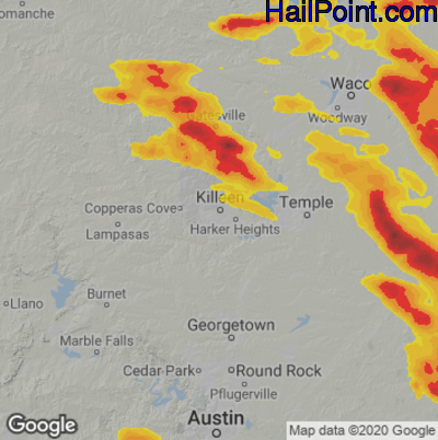 Hail Map for Killeen, TX Region on June 10, 2023 