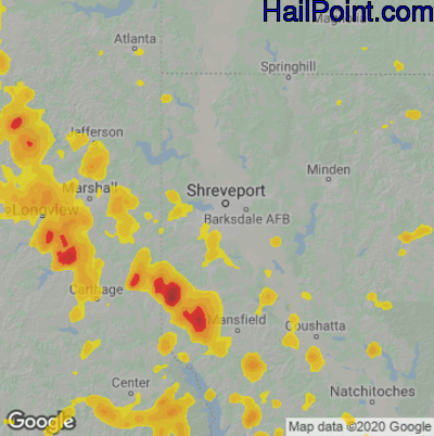 Hail Map for Shreveport, LA Region on June 10, 2023 
