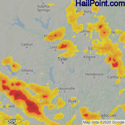 Hail Map for Tyler, TX Region on June 10, 2023