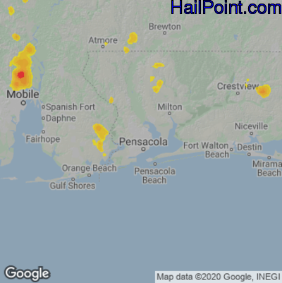 Hail Map for Pensacola, FL Region on June 10, 2023