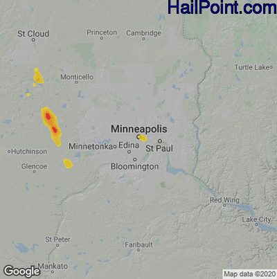 Hail Map for Minneapolis, MN Region on June 10, 2023