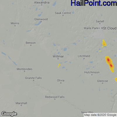 Hail Map for Willmar, MN Region on June 10, 2023