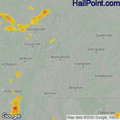 Hail Map for Monroeville, AL Region on June 10, 2023 
