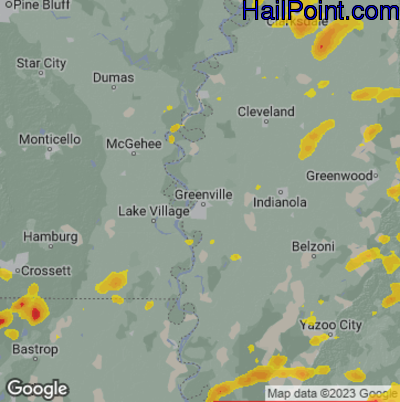 Hail Map for Greenville, MS Region on June 10, 2023 
