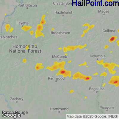 Hail Map for McComb, MS Region on June 10, 2023 