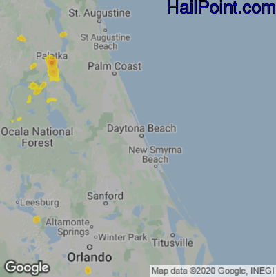 Hail Map for Daytona Beach, FL Region on June 10, 2023