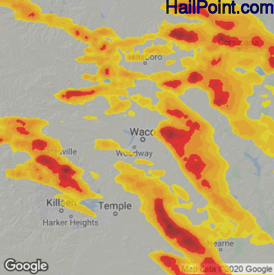 Hail Map for Waco, TX Region on June 10, 2023