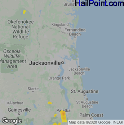 Hail Map for Jacksonville, FL Region on June 10, 2023