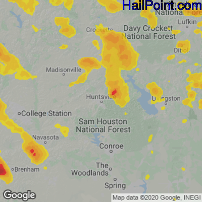 Hail Map for Huntsville, TX Region on June 10, 2023
