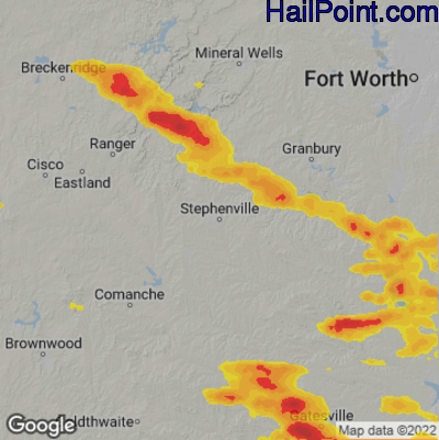 Hail Map for Stephenville, TX Region on June 10, 2023