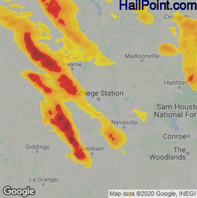 Hail Map for College Station, TX Region on June 10, 2023 