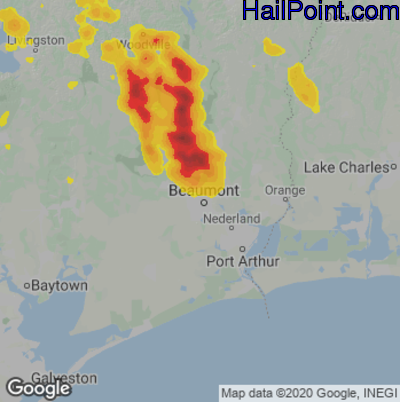 Hail Map for Beaumont, TX Region on June 10, 2023 