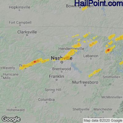 Hail Map for Nashville, TN Region on June 11, 2023