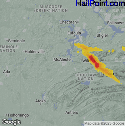 Hail Map for Mcallster, OK Region on June 11, 2023