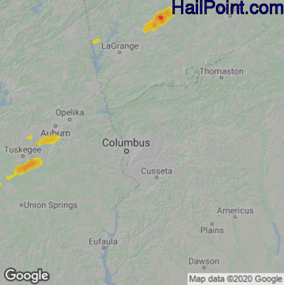 Hail Map for Columbus, GA Region on June 11, 2023