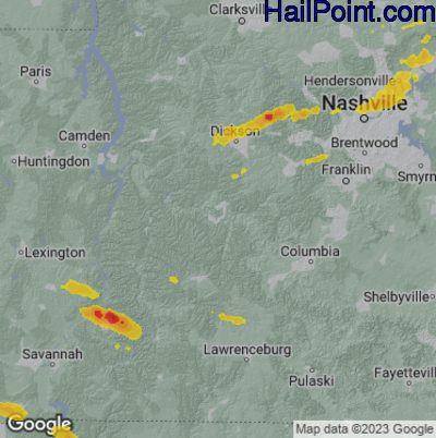 Hail Map for Centerville, TN Region on June 11, 2023