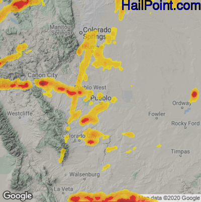 Hail Map for Pueblo, CO Region on June 11, 2023