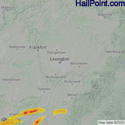 Hail Map for Lexington, KY Region on June 11, 2023