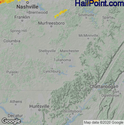 Hail Map for Tullahoma, TN Region on June 11, 2023