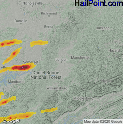 Hail Map for London, KY Region on June 11, 2023