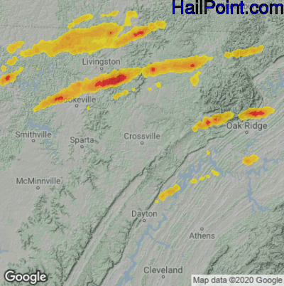 Hail Map for Crossville, TN Region on June 11, 2023