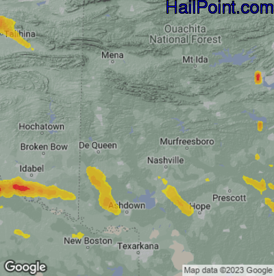 Hail Map for Arkadelphia, AR Region on June 11, 2023