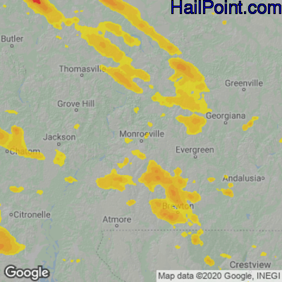 Hail Map for Monroeville, AL Region on June 11, 2023 