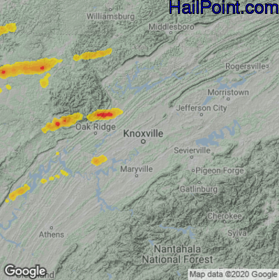 Hail Map for Knoxville, TN Region on June 11, 2023