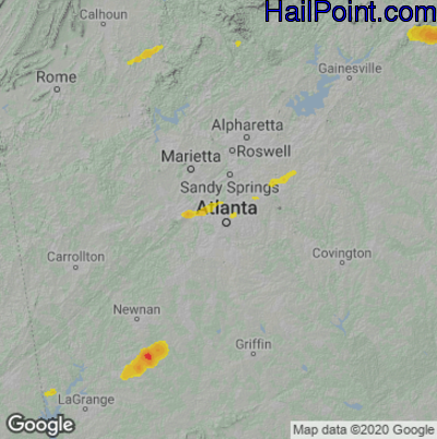 Hail Map for Atlanta, GA Region on June 11, 2023 