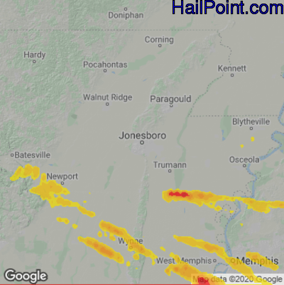 Hail Map for Jonesboro, AR Region on June 11, 2023