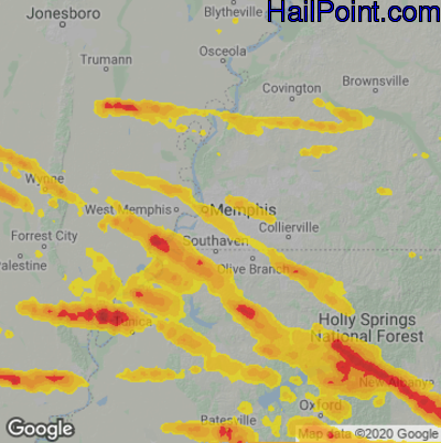 Hail Map for Memphis, TN Region on June 11, 2023