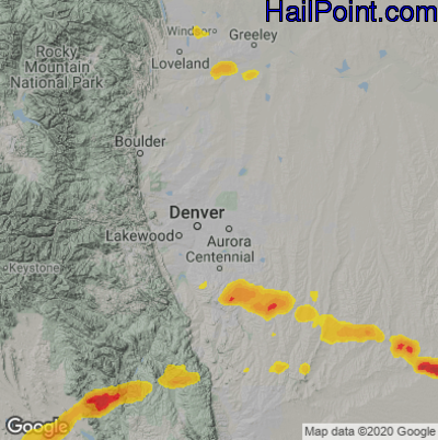 Hail Map for Denver, CO Region on June 11, 2023