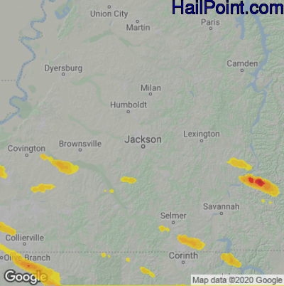 Hail Map for Jackson, TN Region on June 11, 2023