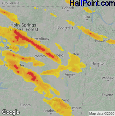 Hail Map for Tupelo, MS Region on June 11, 2023