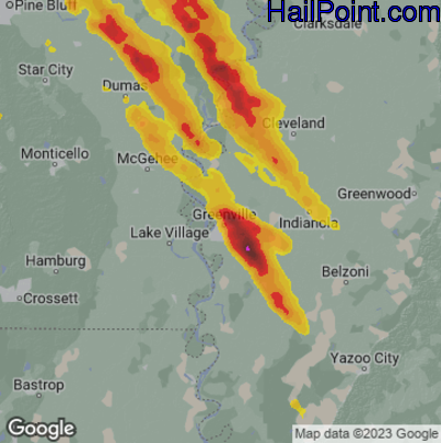 Hail Map for Greenville, MS Region on June 11, 2023