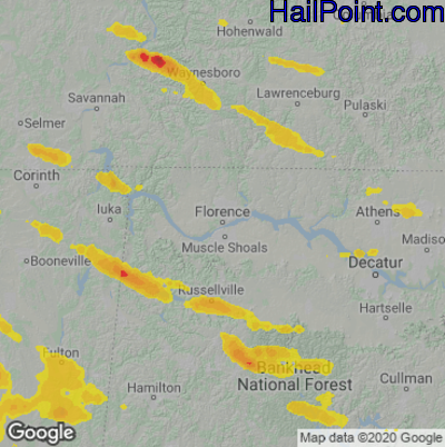 Hail Map for Florence, AL Region on June 11, 2023 