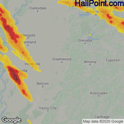 Hail Map for Greenwood, MS Region on June 11, 2023 