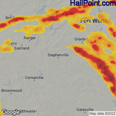 Hail Map for Stephenville, TX Region on June 11, 2023
