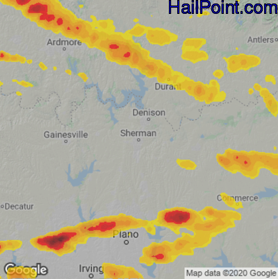 Hail Map for Sherman, TX Region on June 12, 2023