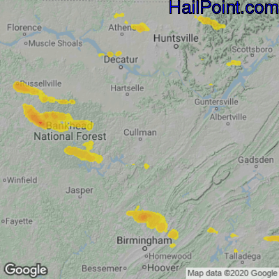 Hail Map for Cullman, AL Region on June 12, 2023 