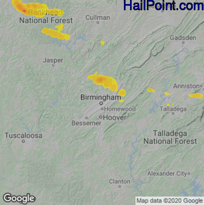Hail Map for Birmingham, AL Region on June 12, 2023