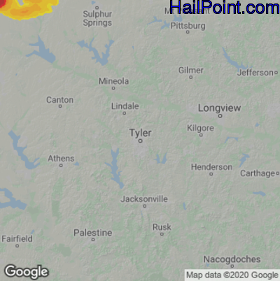 Hail Map for Tyler, TX Region on June 12, 2023