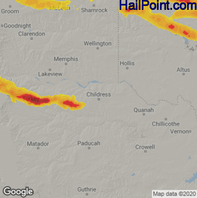 Hail Map for Childress, TX Region on June 12, 2023 