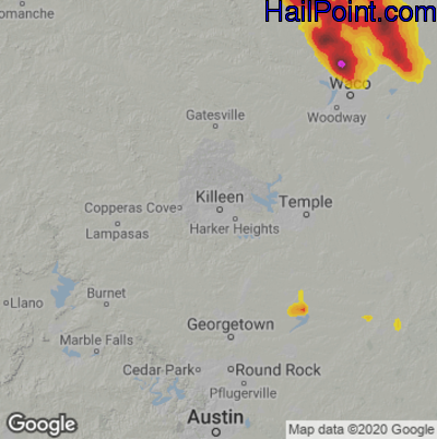 Hail Map for Killeen, TX Region on June 12, 2023