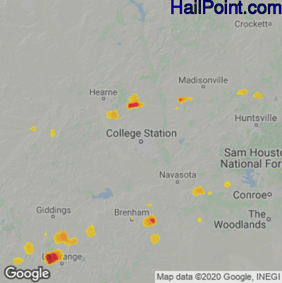 Hail Map for College Station, TX Region on June 12, 2023